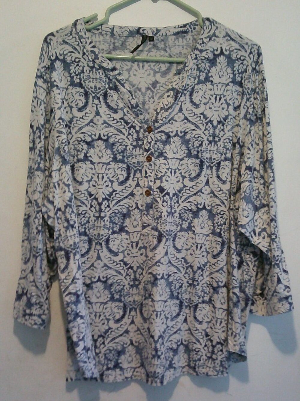 Cathy Petite 3XL Tunic Blue Paisley 3/4 Sleeve